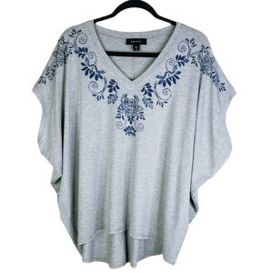 Karen‎ Kane Dolman Sleeve Top Graphic V-Neck Design Relaxed Fit Gray Small